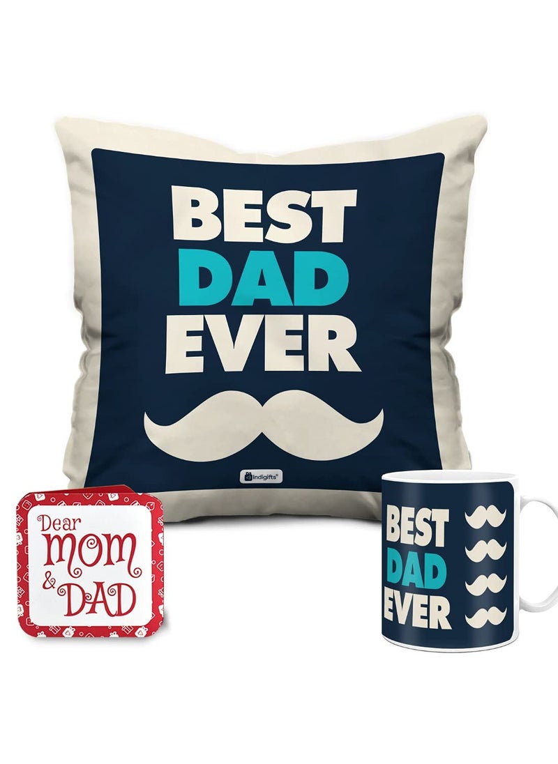 Indigifts - Indigifts Cushion Cover with Filler & Coffee Mug | Best Dad Ever Printed | Gift for Father,Birthday Gift for Papa, Grandfather, Father, Cushion for Car, Gift for Daddy(Blue) - Image 1