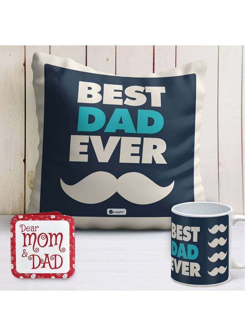 Indigifts - Indigifts Cushion Cover with Filler & Coffee Mug | Best Dad Ever Printed | Gift for Father,Birthday Gift for Papa, Grandfather, Father, Cushion for Car, Gift for Daddy(Blue) - Image 1