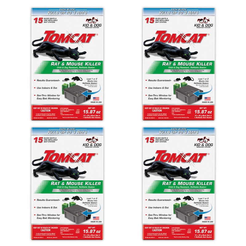 Tomcat Rat & Mouse Killer Child & Dog Resistant, Refillable Station, 1 Station, 15 Bait Blocks (4-Pack) - Image 1
