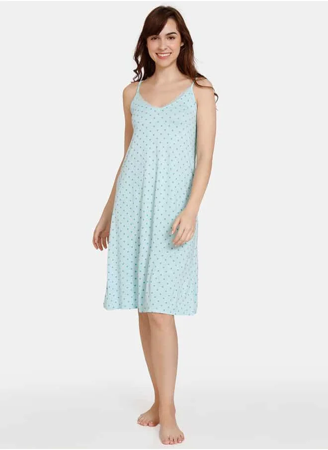 zivame Zivame All-Over Polka Dot Print Slip Dress with Adjustable Straps