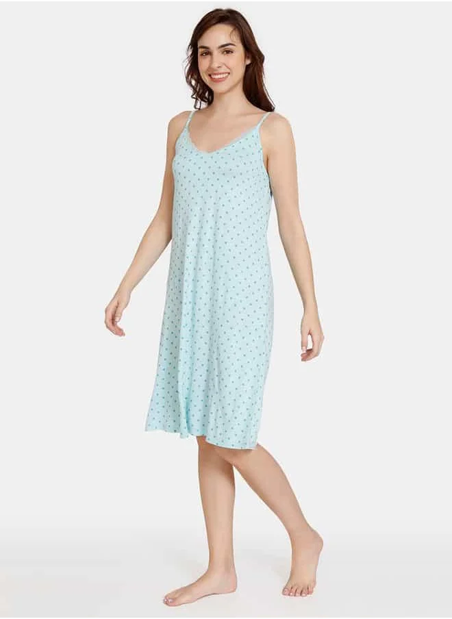 zivame Zivame All-Over Polka Dot Print Slip Dress with Adjustable Straps