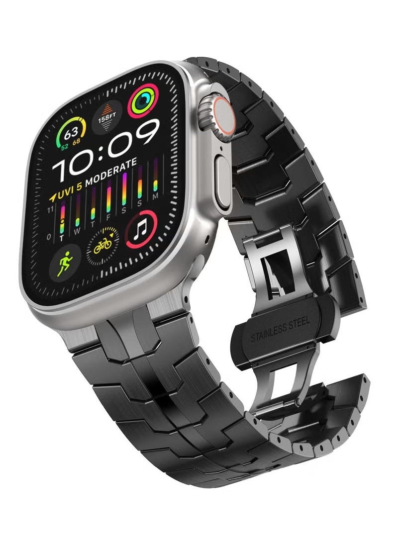 Generic - Stainless Steel Band for Apple Watch Ultra Band 49mm 45mm 44mm 42mm, Metal Strap with Folding Clasp for Apple Watch Series 8 7 6 5 4 3 2 1 for Men (Black) - Image 1