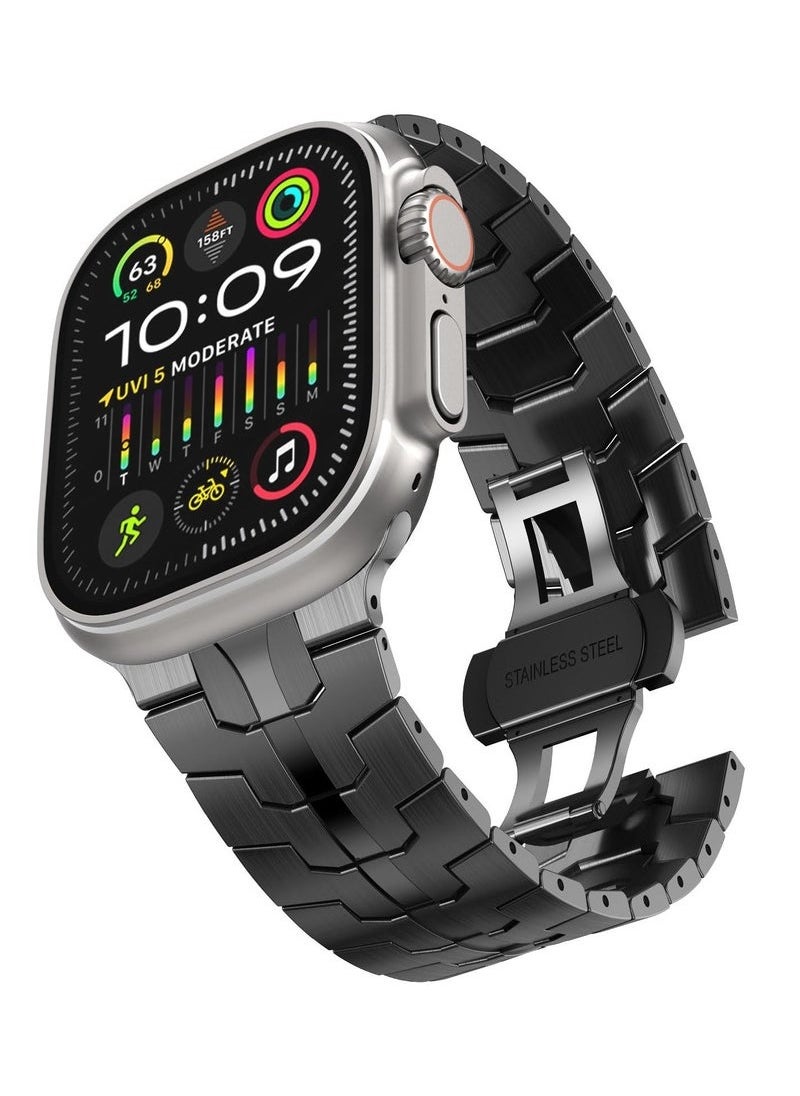 Generic - Stainless Steel Band for Apple Watch Ultra Band 49mm 45mm 44mm 42mm, Metal Strap with Folding Clasp for Apple Watch Series 8 7 6 5 4 3 2 1 for Men (Black) - Image 1