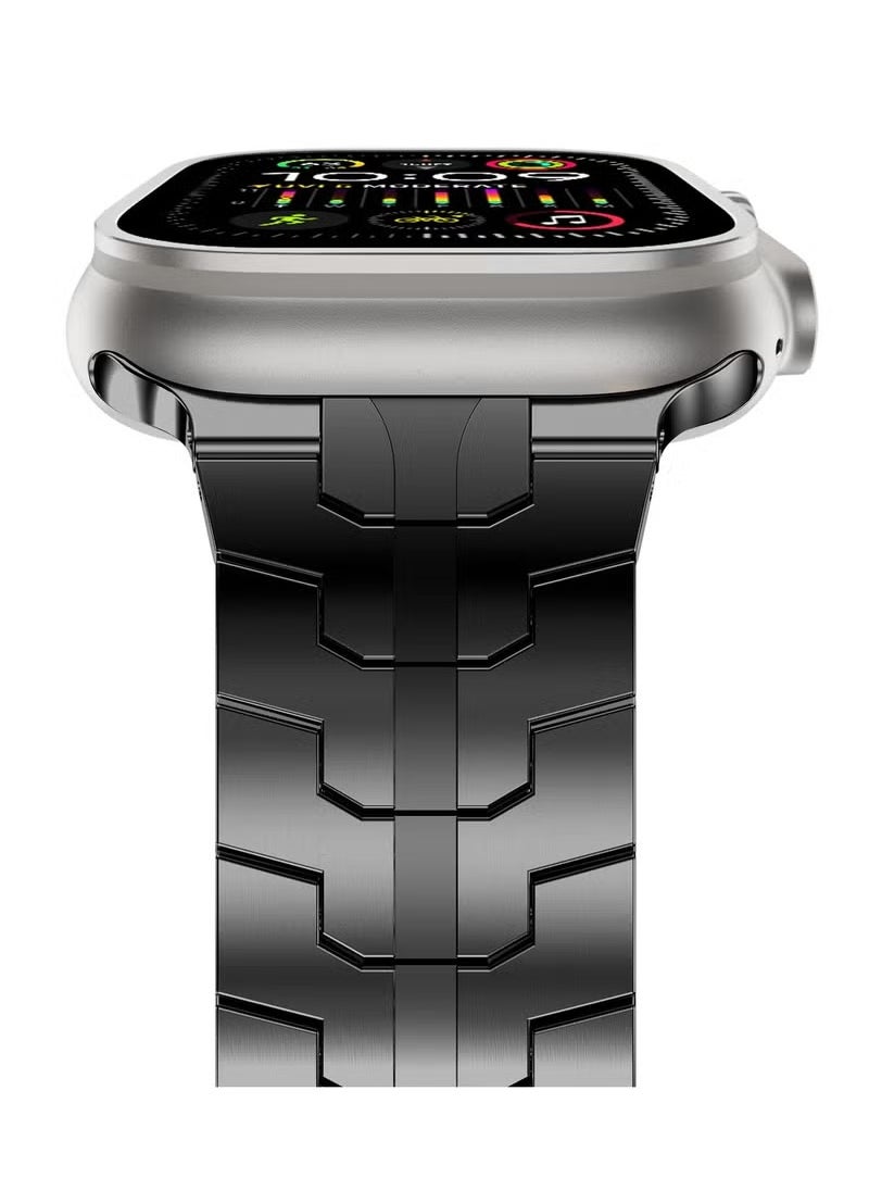 Generic - Stainless Steel Band for Apple Watch Ultra Band 49mm 45mm 44mm 42mm, Metal Strap with Folding Clasp for Apple Watch Series 8 7 6 5 4 3 2 1 for Men (Black) - Image 1