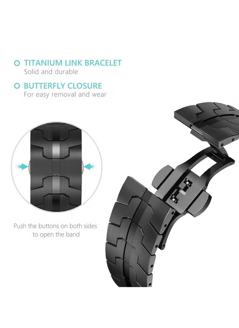 Generic - Stainless Steel Band for Apple Watch Ultra Band 49mm 45mm 44mm 42mm, Metal Strap with Folding Clasp for Apple Watch Series 8 7 6 5 4 3 2 1 for Men (Black) - Image 1