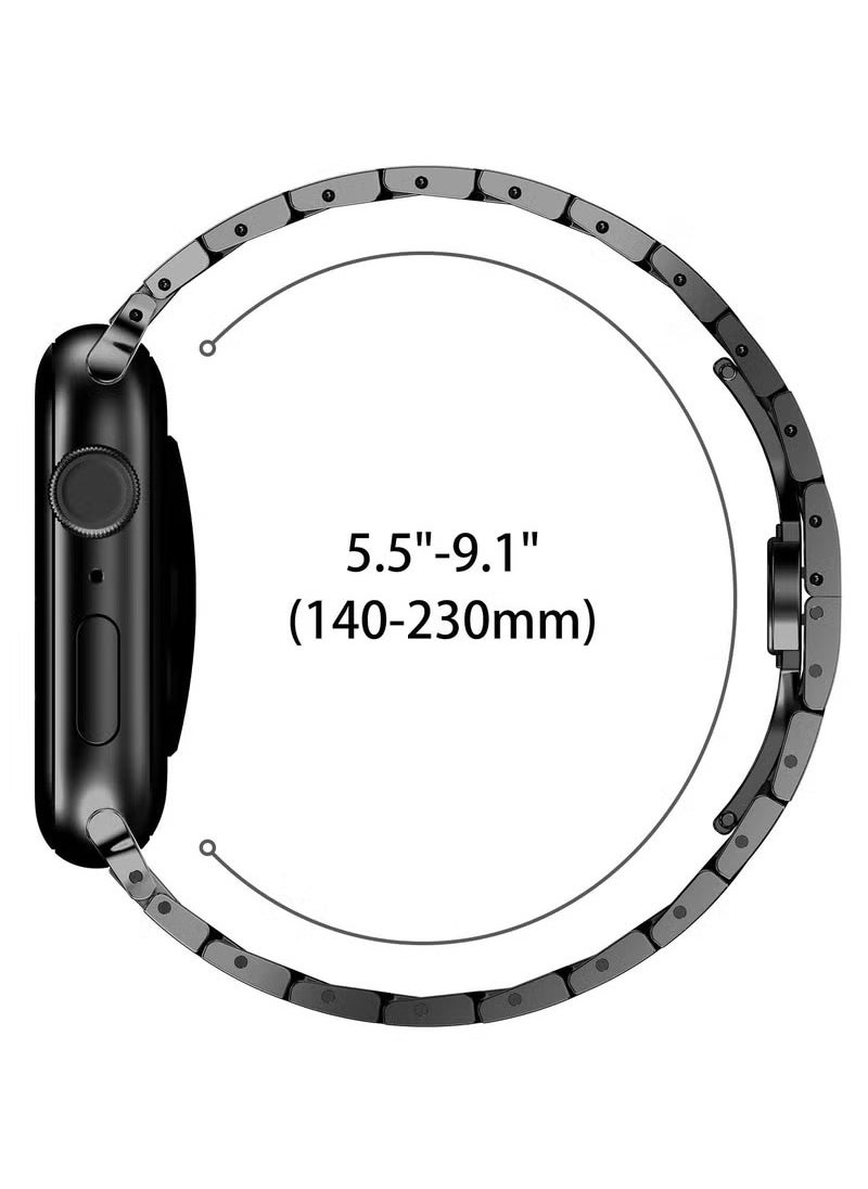 Generic - Stainless Steel Band for Apple Watch Ultra Band 49mm 45mm 44mm 42mm, Metal Strap with Folding Clasp for Apple Watch Series 8 7 6 5 4 3 2 1 for Men (Black) - Image 1