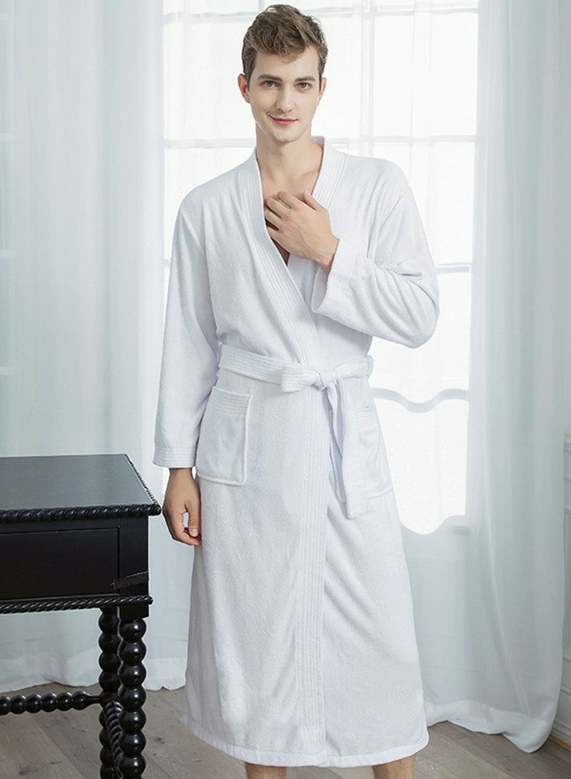Loquat Unisex Lightweight Robes Terry Cloth Bathrobe Soft Night-Robe White - Image 2