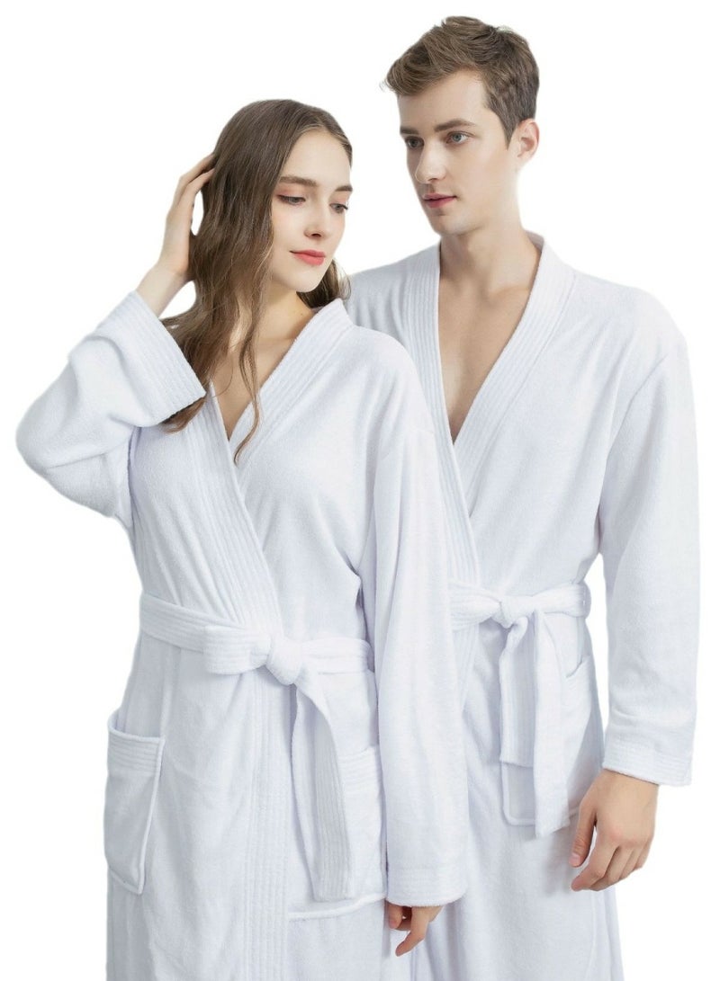 Loquat Unisex Lightweight Robes Terry Cloth Bathrobe Soft Night-Robe White - Image 3