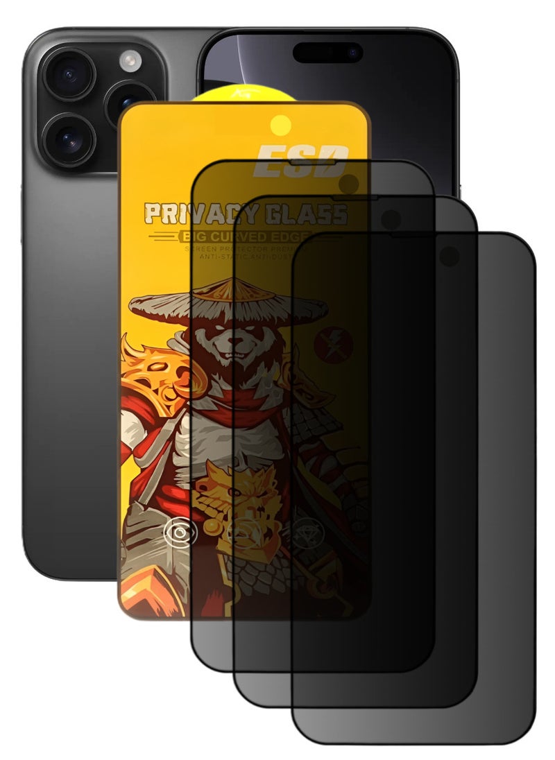 ESD 3 Pieces Tempered Dustproof Privacy Glass Screen Protector Compatible For iPhone 16 Pro - Image 1