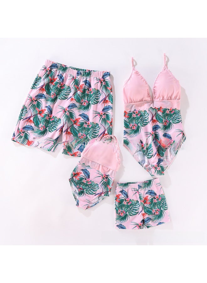 Loquat Original Design 2023 Mother-daughter Father-son Swimsuit European And American Parent-child Family Pink Nylon Swimsuit-Color:Picture In The Same Color- - Image 2