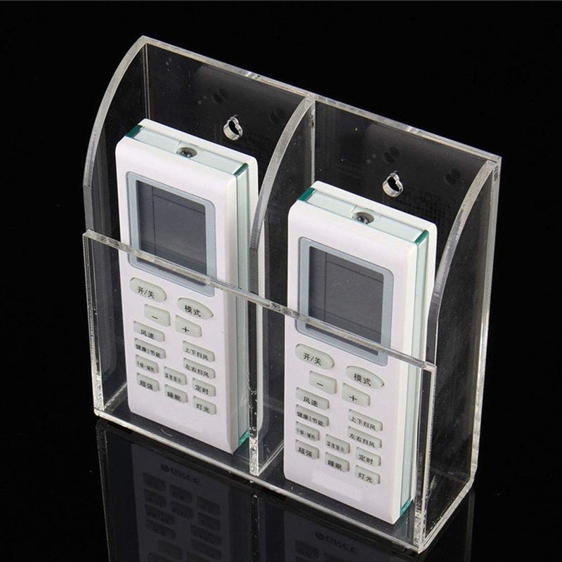 mollensiuer Clear Acrylic TV Remote Control Holder Remote Control Caddy Wall Mount Media Organizer Storage Box Rack for Phone Air Conditioner TV Remote Control Storage Case, 2 Grids - Image 2