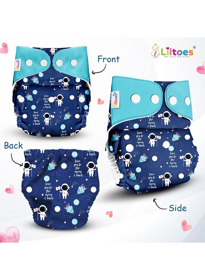 Liltoes Cloth Diapers For New Born Babies 0 To 3 Years | Reusable Premium Cloth Nappies Pack Of 3 (3 Cloth Diapers + 3 Inserts) |Flying Saucer + Boogie Monkey + Jazzy Lines - Image 5