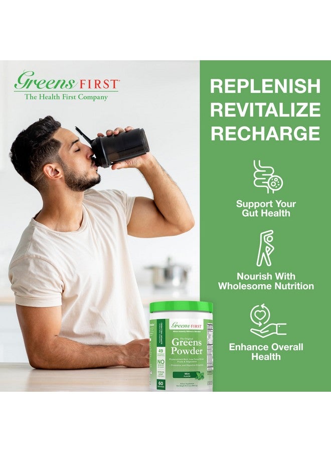 جرينز فيرست Greens First - Mint - 60 Servings - مسحوق الخضروات Superfood، 49 نوعًا عضويًا من الفواكه والخضروات، مكمل غذائي لعصير السموذي المضاد للأكسدة، خالٍ من منتجات الألبان، نباتي وغير معدّل وراثيًا - 19.72 أونصة - Image 4