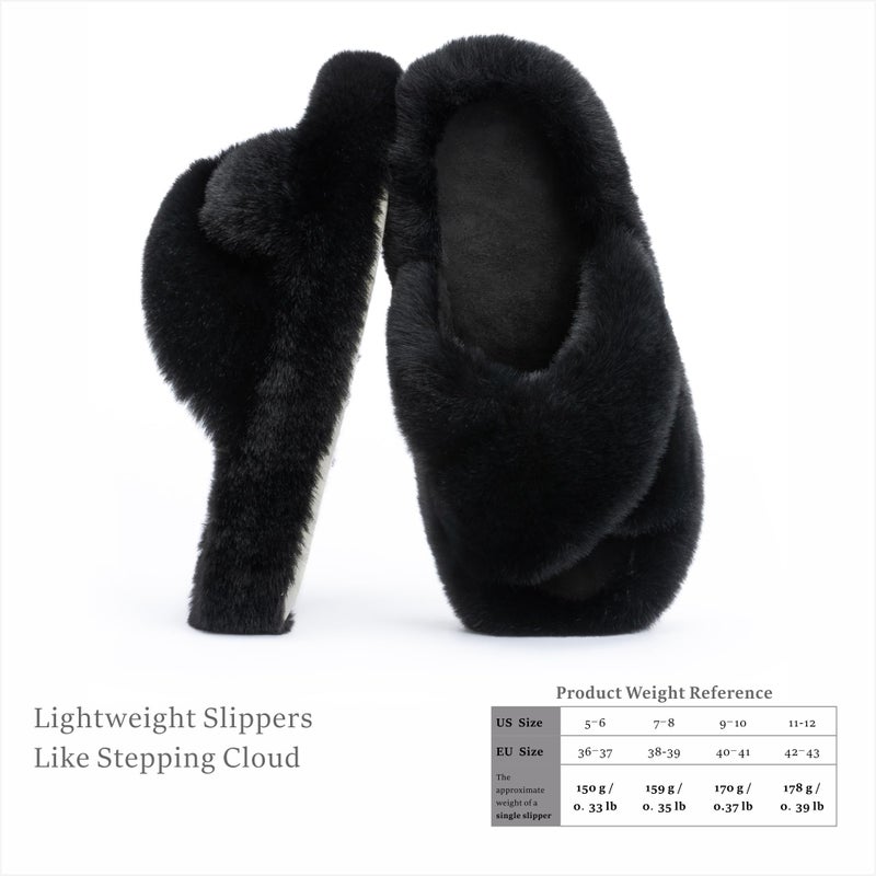 Chantomoo Women's Cross Slippers Memory Foam Faux Fur Lined Slide Shoes Black Size 7-8 - Image 3