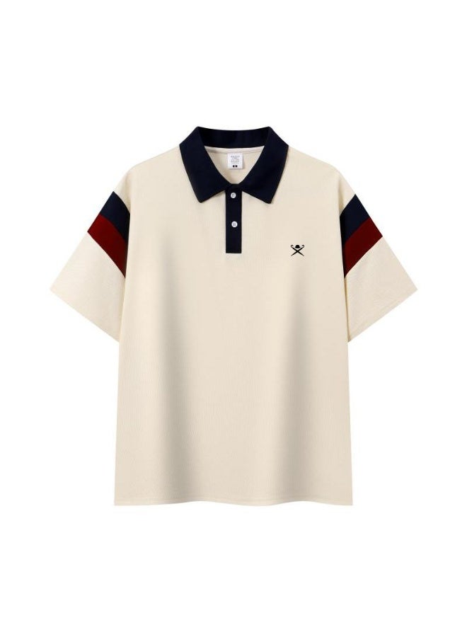 Hackett London Contrasting striped tennis printed Polo shirt for men and women with the same loose American retro short-sleeved couple shirt. - Image 3