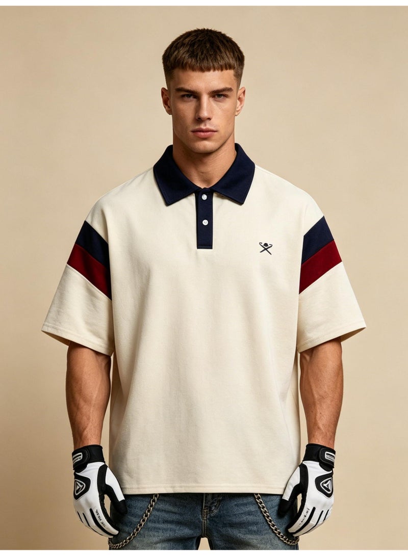 Hackett London Contrasting striped tennis printed Polo shirt for men and women with the same loose American retro short-sleeved couple shirt. - Image 5