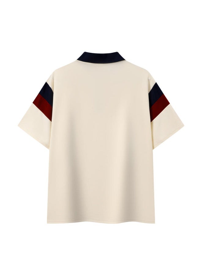 Hackett London Contrasting striped tennis printed Polo shirt for men and women with the same loose American retro short-sleeved couple shirt. - Image 4