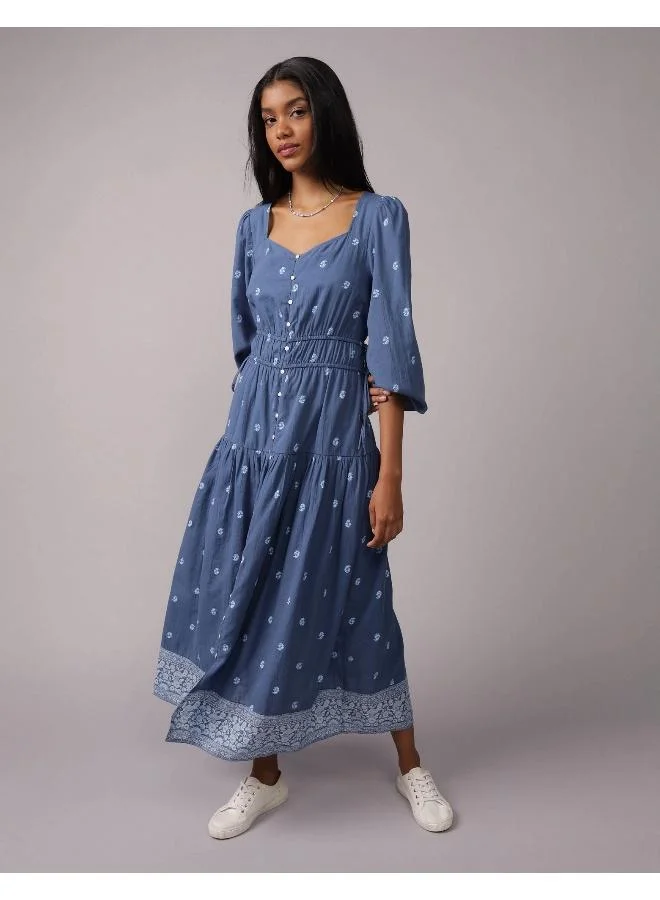 American Eagle Tie Side Midi Shirt Dress