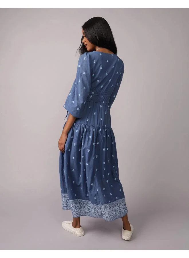 American Eagle Tie Side Midi Shirt Dress