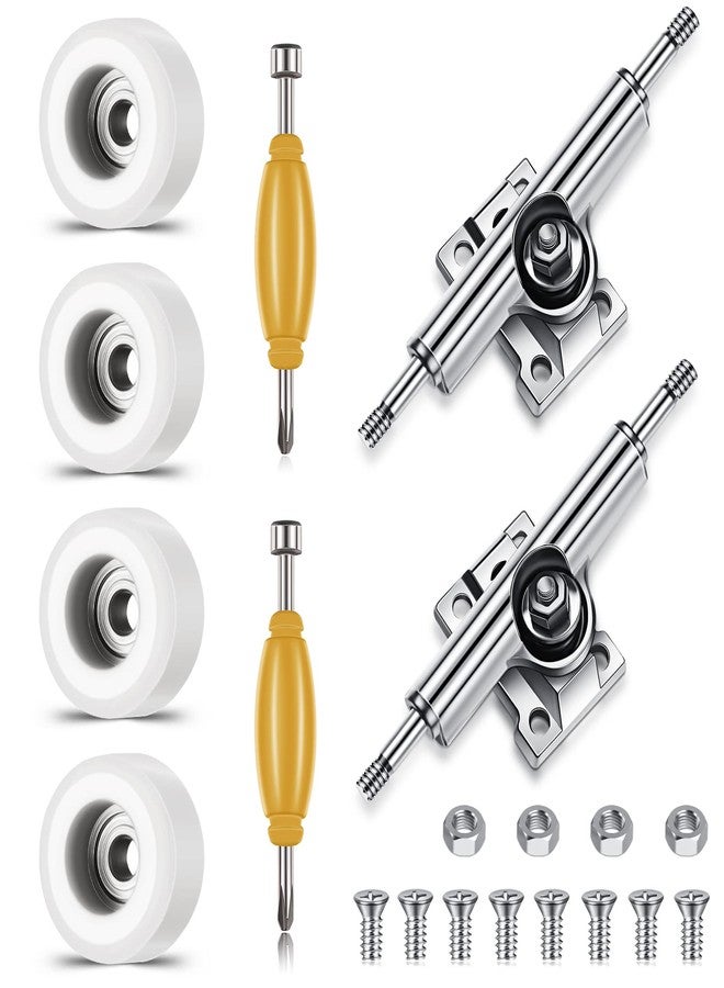 Zhehao 8 Pcs Fingerboard Bearing Wheels Standard Fingerboard Tool CNC Lathed Bearing Wheels Screwdriver and 2 Pcs Nut Driver for 34 mm Wide Decks Finger Skateboard Trucks(White) - Image 1