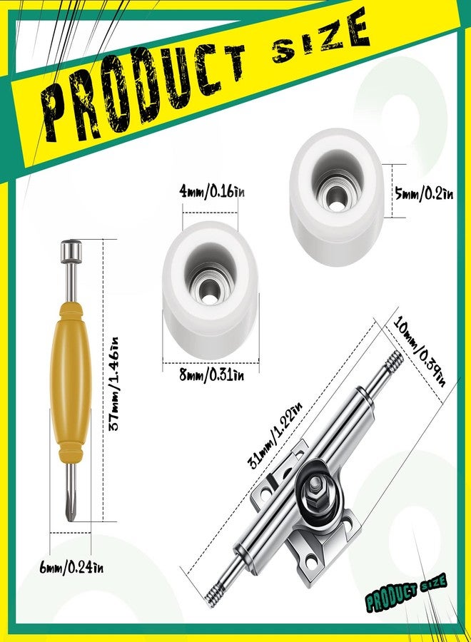 Zhehao 8 Pcs Fingerboard Bearing Wheels Standard Fingerboard Tool CNC Lathed Bearing Wheels Screwdriver and 2 Pcs Nut Driver for 34 mm Wide Decks Finger Skateboard Trucks(White) - Image 2