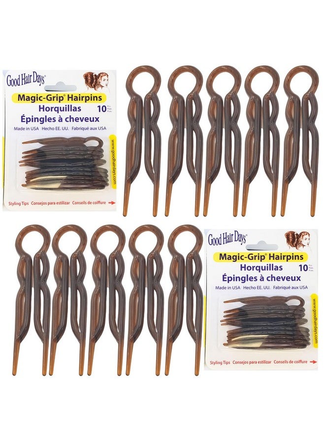 Good Hair Days Hair Pins Plastic U Shaped Magic Grip Hairpins Strong Durable Pins For Fine Thick & Long Hair Hair Styling Accessories Set Of 20 (Tortoise Shell)  - Image 1