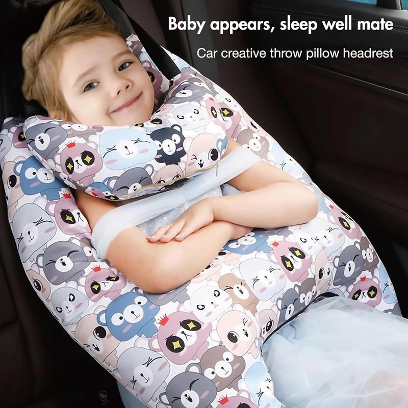 Tumahe Cute Cartoon Travel Pillow Suit, Kids & Adults Car Neck Head Support Cushion Set,Travel car seat Safety Pillow,h Shape car Sleeping Pillow Kids,Pillow case can be Disassembled and Washed (E) - Image 3