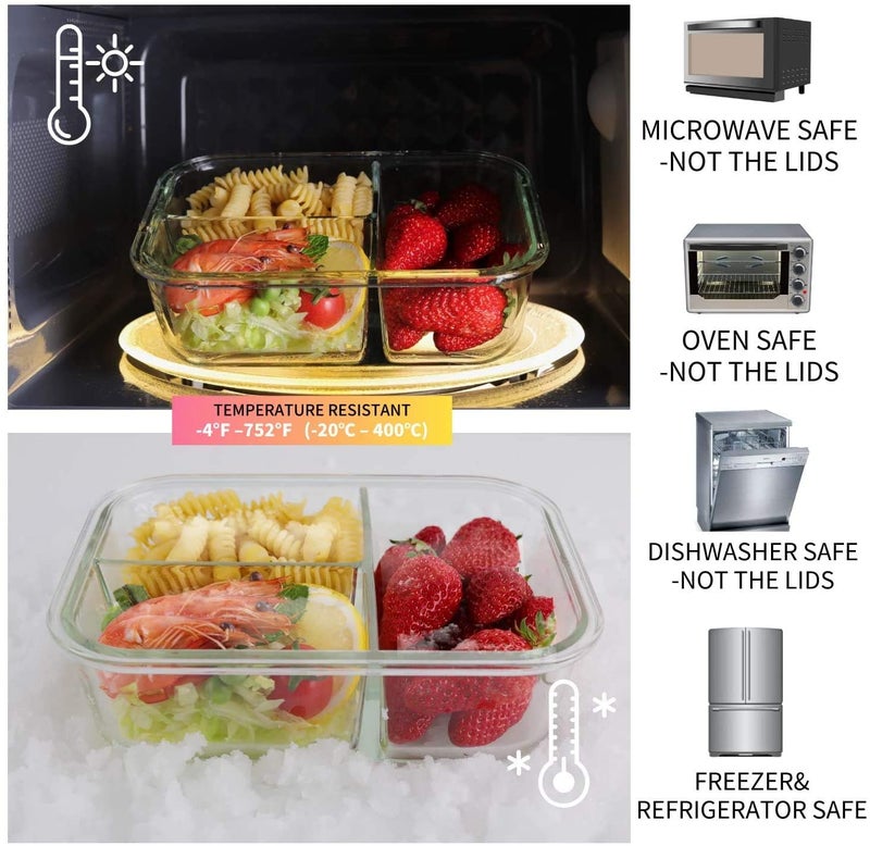 KELVEE Glass Meal Prep Containers 3 Compartment Bento Set of 1 Divided Glass Lunch Box with Airtight Lid Leak Proof Reusable Food Container Portion Control Microwave Safe Multi - Image 4