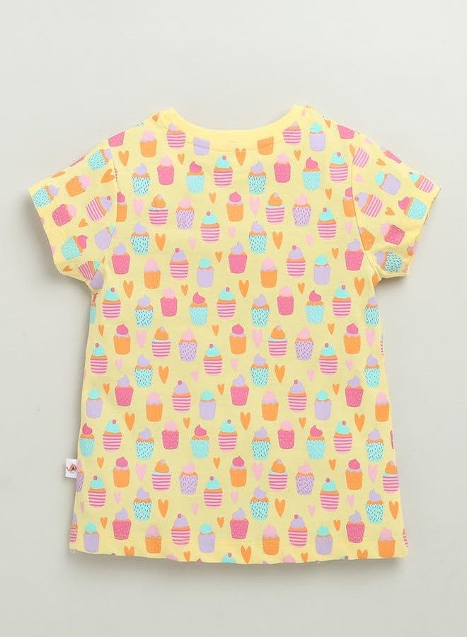 BUMZEE Girls Cotton Half Sleeves T-Shirt & Short Set Yellow & Lavender - 12-18 Months (Peb10462D-ylw) - Image 3