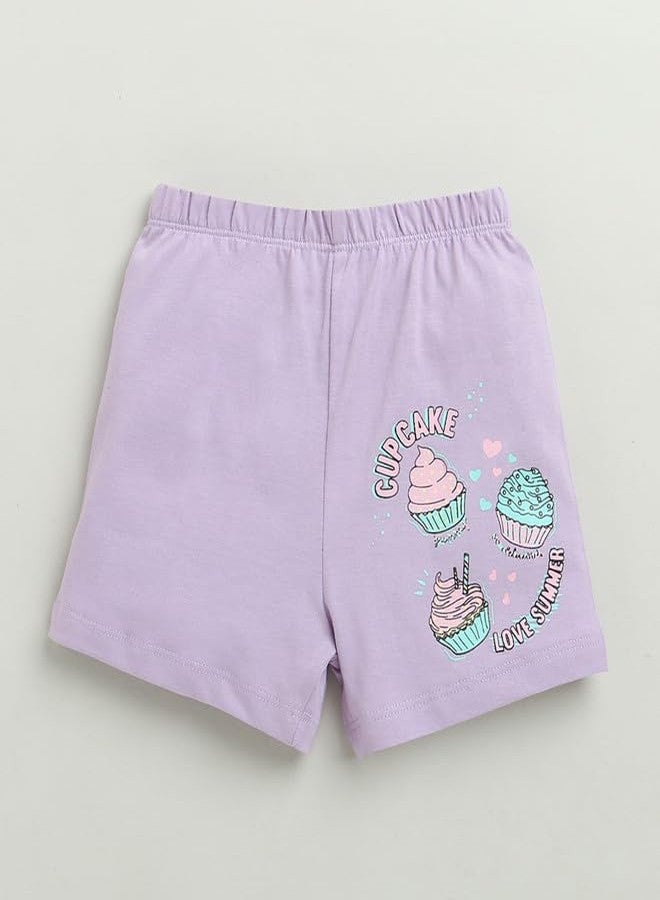 BUMZEE Girls Cotton Half Sleeves T-Shirt & Short Set Yellow & Lavender - 12-18 Months (Peb10462D-ylw) - Image 4