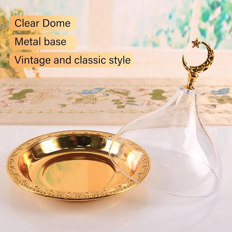 Milltrip Serving Plate with Dome Serving Plate for Party Golden Embossed Patterns Stainless Steel Acrylic Serving Dish with Dome for Party Cafe Stainless Steel Cloche Food Cover Dome Serve - Image 5