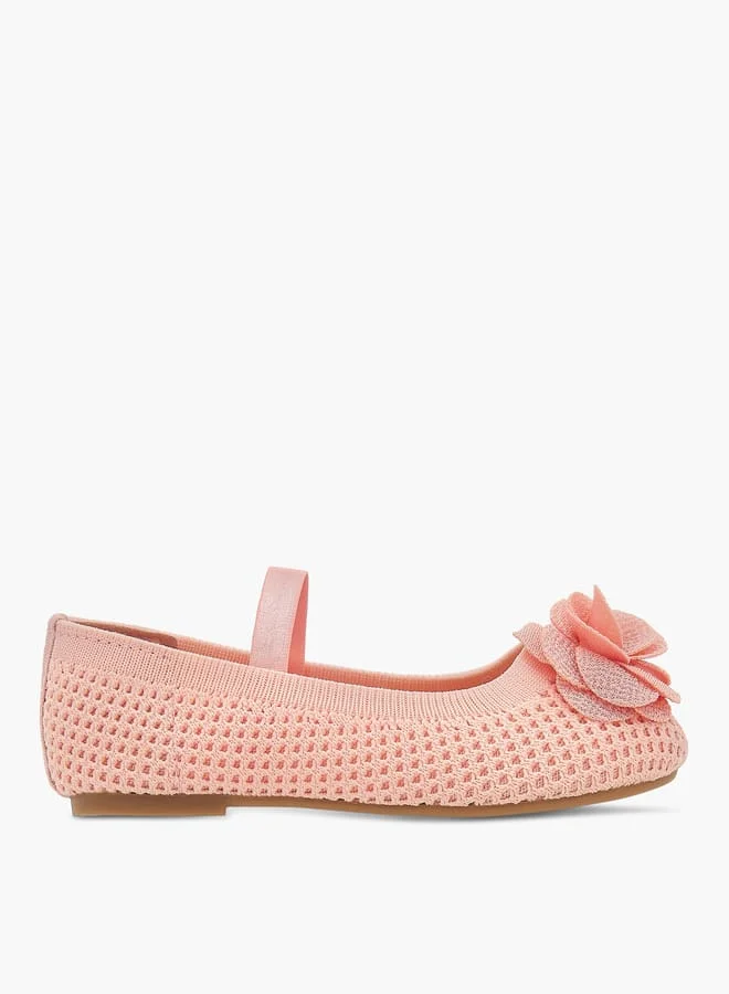 فلورا بيلا من شو إكسبرس حذاء باليرينا بناتي بنقوش مع شريط مطاطي وتفاصيل وردة