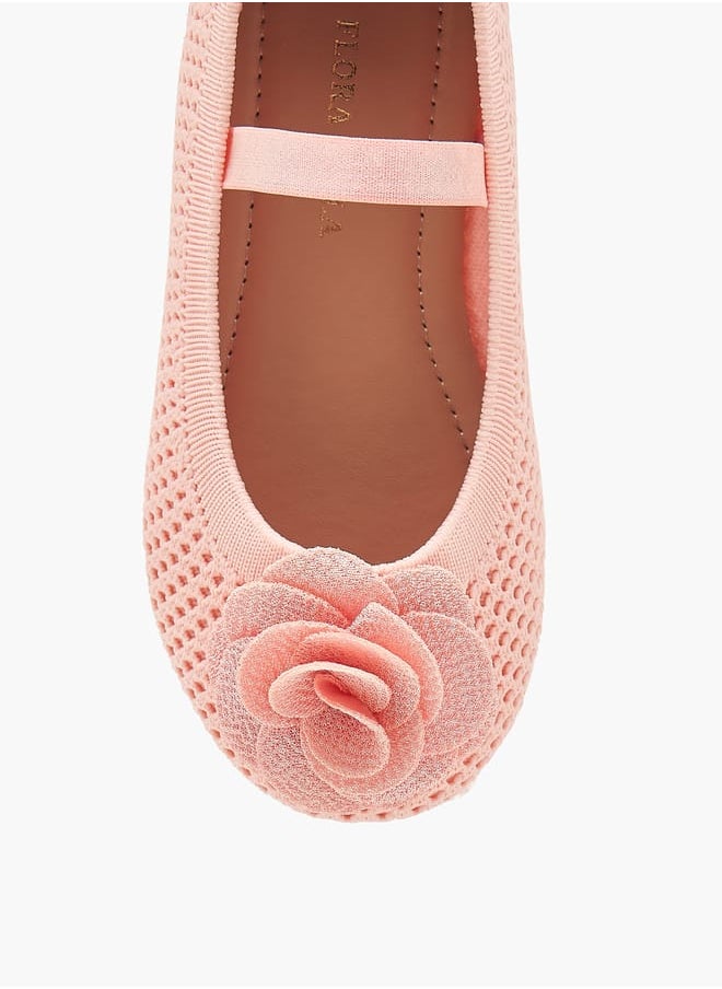 Flora Bella By Shoexpress Girls Textured Ballerina Shoes With Elastic And Flower Detail  - Image 4