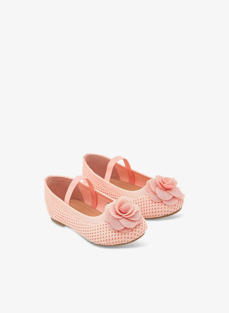 Flora Bella By Shoexpress Girls Textured Ballerina Shoes With Elastic And Flower Detail