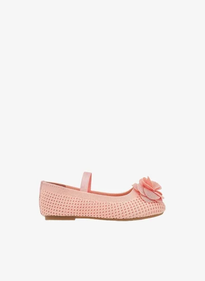 Flora Bella By Shoexpress Girls Textured Ballerina Shoes With Elastic And Flower Detail