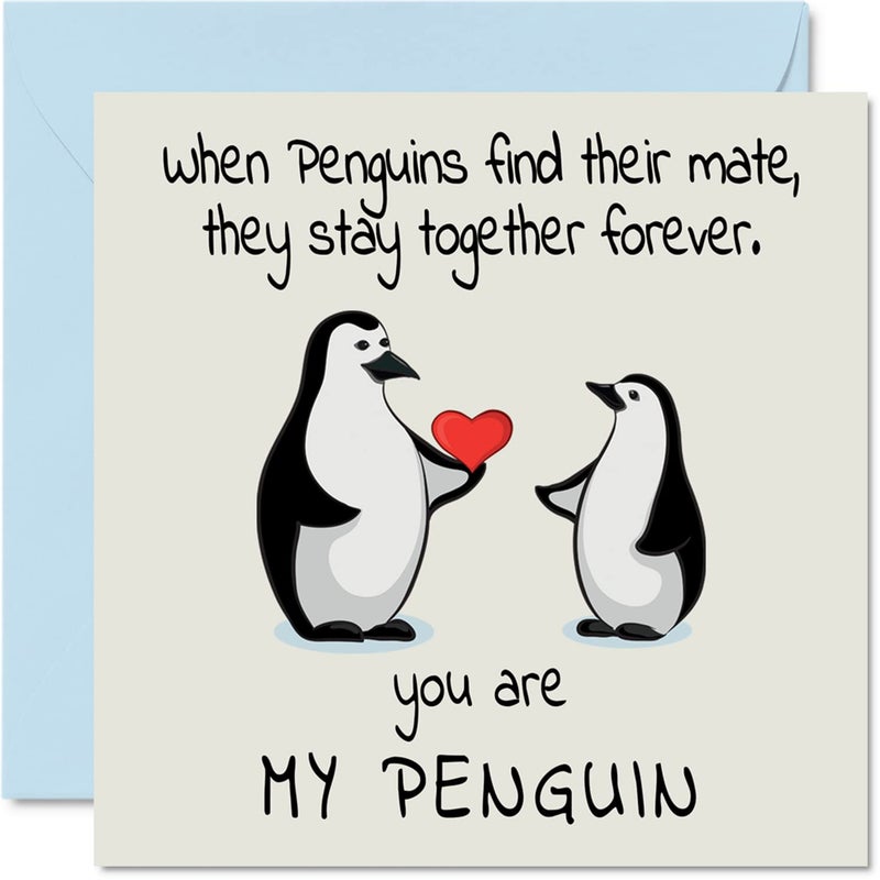 Stuff4 Valentines Card - You Are My Penguin - Cute Romantic Wedding Anniversary Card for Wife Husband Girlfriend Boyfriend Partner Friend Him Her, 5.7 x 5.7 Inch Valentine's Day Greeting Cards for Fiancee - Image 1