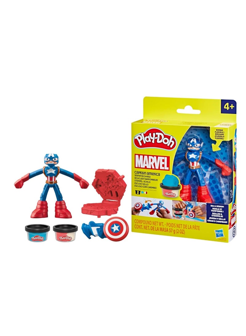 Play-Doh Marvel Captain America Stamping Shield with Bendy Action Figure Set - Image 1