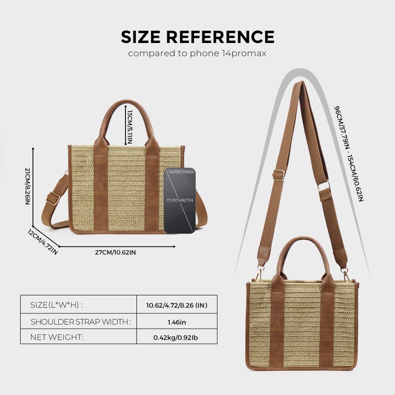 Women'S Straw Straw Straw Shoulder Crossbody Bag Casual All-Match Handbag Plaid Tote Bag With Shoulder Strap - Image 4