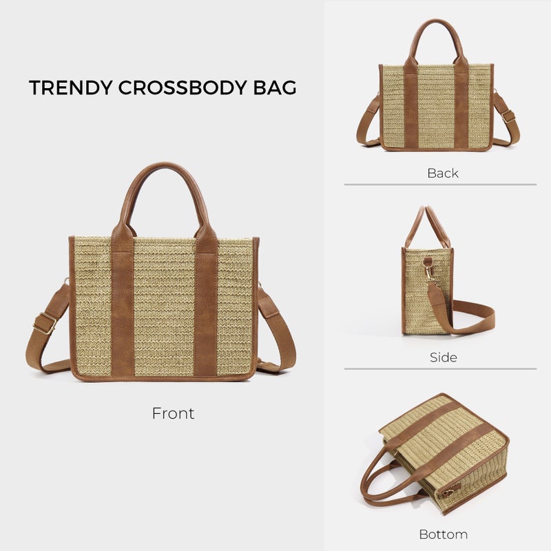 Women'S Straw Straw Straw Shoulder Crossbody Bag Casual All-Match Handbag Plaid Tote Bag With Shoulder Strap - Image 5