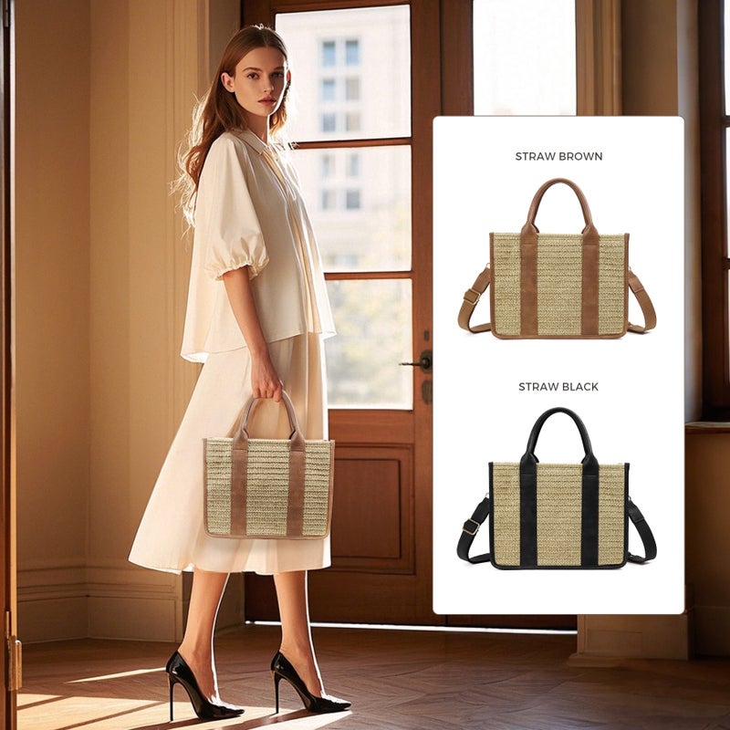Women'S Straw Straw Straw Shoulder Crossbody Bag Casual All-Match Handbag Plaid Tote Bag With Shoulder Strap - Image 2