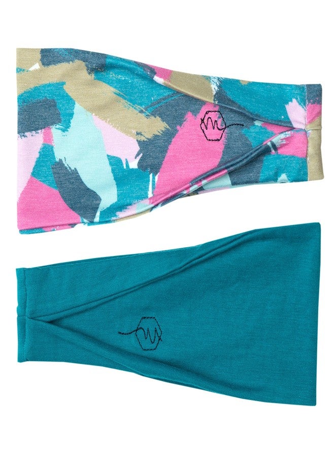 Maven Thread Bayside 2Pack, Women's Workout Headbands, Wide Sports Running Headband for Exercise, Gym hairband Athletic Workouts and Yoga 4" Thick Non Slip Sweatbands, Pink/Teal, Small - Image 1