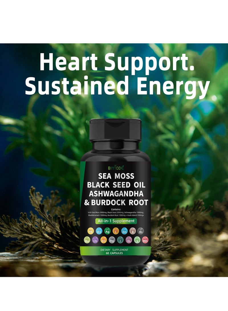BIYODE Organic Sea Moss Capsules - Burdock Root, Irish Moss and Bladderwrack Capsules for Immune System, Gut, Skin & Energy - 60 Irish SeaMoss Pills with Raw Sea Moss Powder - Image 2