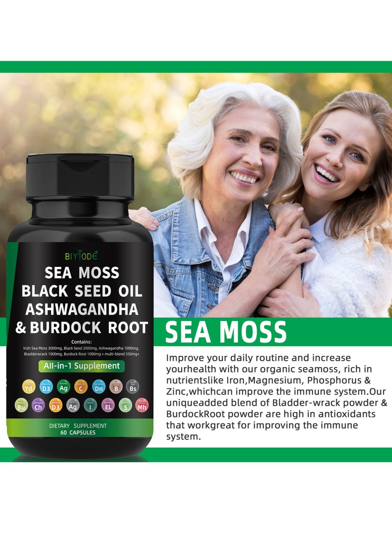 BIYODE Organic Sea Moss Capsules - Burdock Root, Irish Moss and Bladderwrack Capsules for Immune System, Gut, Skin & Energy - 60 Irish SeaMoss Pills with Raw Sea Moss Powder - Image 4