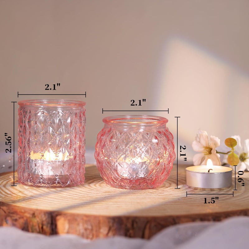DARJEN 12Pcs Pink Votive Candle Holders- Glass Candle Holders Bulk for Flameless Tea Waxes, Romantic Candle Holder for Wedding & Parties, Home Table Decor - Image 2