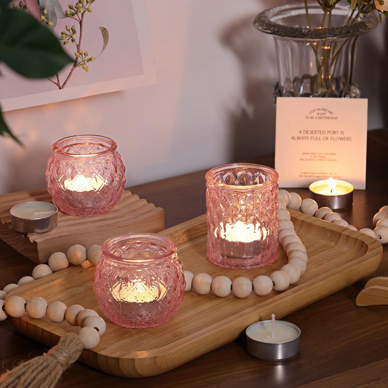 DARJEN 12Pcs Pink Votive Candle Holders- Glass Candle Holders Bulk for Flameless Tea Waxes, Romantic Candle Holder for Wedding & Parties, Home Table Decor - Image 4