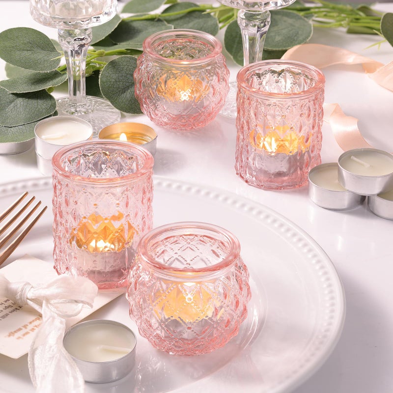 DARJEN 12Pcs Pink Votive Candle Holders- Glass Candle Holders Bulk for Flameless Tea Waxes, Romantic Candle Holder for Wedding & Parties, Home Table Decor - Image 5