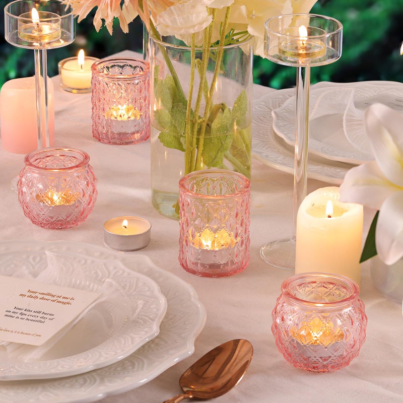 DARJEN 12Pcs Pink Votive Candle Holders- Glass Candle Holders Bulk for Flameless Tea Waxes, Romantic Candle Holder for Wedding & Parties, Home Table Decor - Image 3