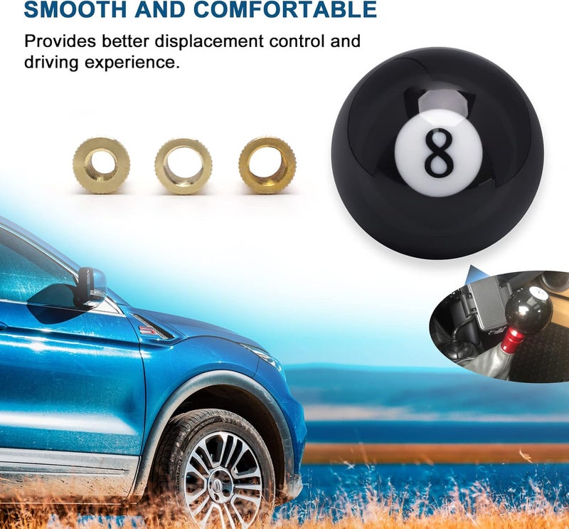 ANDO RACING Black 8 Ball Acrylic Manual Gear Shift Knob with 3 Adapters - Image 2