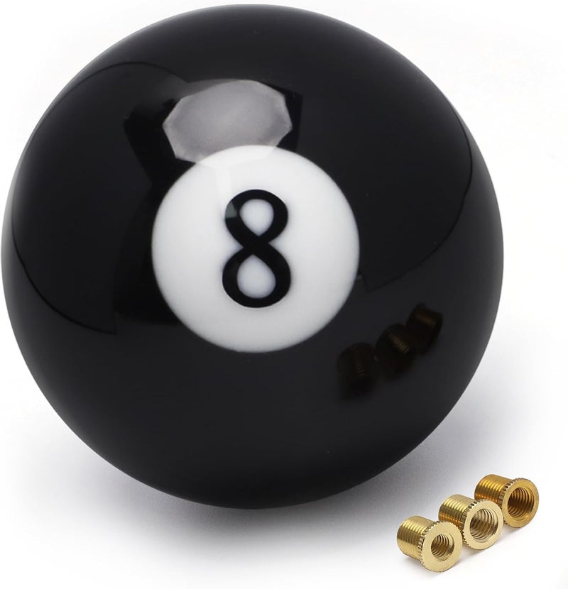 ANDO RACING Black 8 Ball Acrylic Manual Gear Shift Knob with 3 Adapters - Image 1