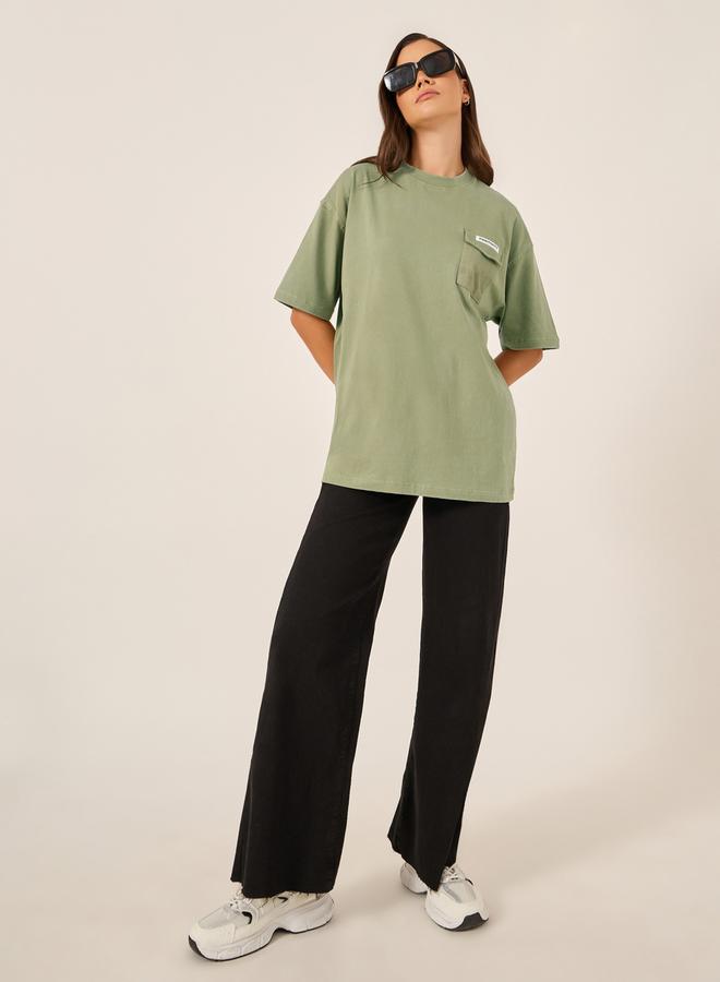 Styli Acid Washed Oversized T-Shirt with Mesh Pocket - Image 2